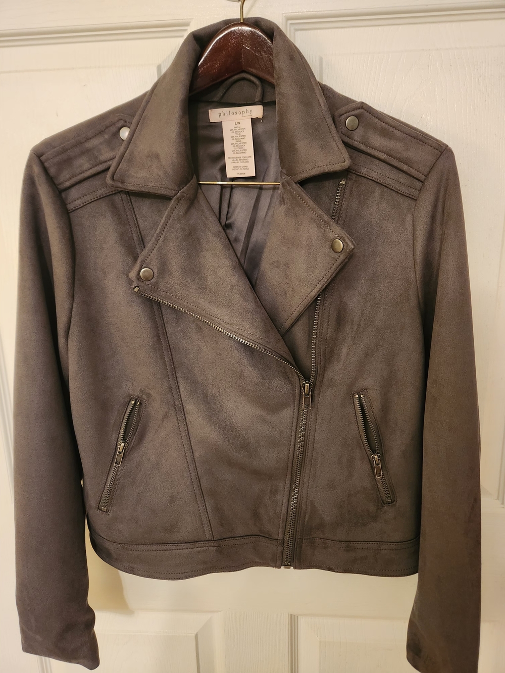 Philosophy Gray Suede-Look Moto Jacket